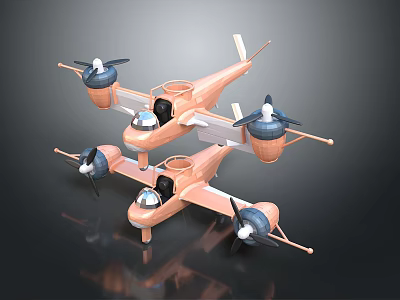 Aerospace Vehicle 3D Model Display With Two Units Propellers And Cockpits 3d model