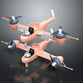 Aerospace Vehicle 3D Model Display With Two Units Propellers And Cockpits