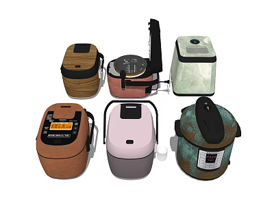 Various Modern Rice Cookers With Different Colors And Designs For Home Use 3d model