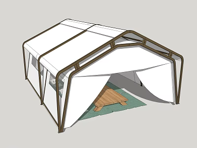 Modern Outdoor Camping Tent With Wooden Frame White Canvas And Open Entrance 3d model