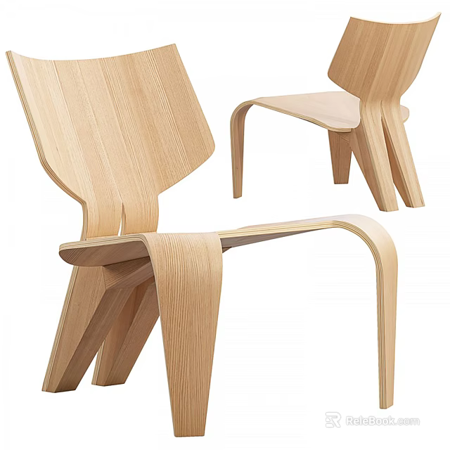Modern Wooden Single Chair With Curved Structure And Elegant Design 3d model 