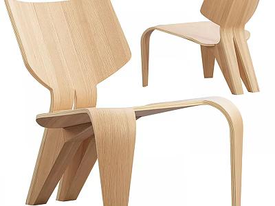 Modern Wooden Single Chair With Curved Structure And Elegant Design 3d model