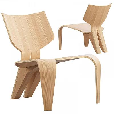 Modern Wooden Single Chair With Curved Structure And Elegant Design 3d model
