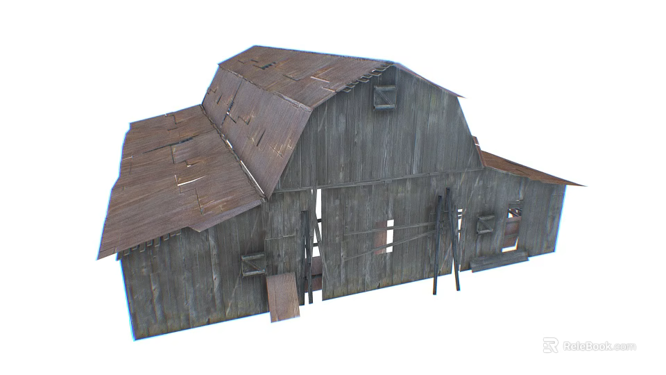 Old Wooden Barn with Rustic Weathered Roof and Aged Wood Siding Details 3d model 