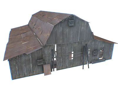 Old Wooden Barn with Rustic Weathered Roof and Aged Wood Siding Details 3d model