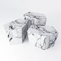 Stylish Three Polygonal Coffee Tables with Black Marble Texture and Geometric Design