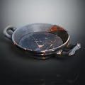 Vintage Dark Ceramic Plate With Two Handles Worn Texture And Cracked Details For Household Use