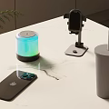 Modern Desktop Decorative Ornament Set With Mobile Phone Holder Aromatherapy Diffuser And Gray Tumbler