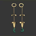 Gold Chain Earrings With Green Pendant Modern Fashionable Design Accessories