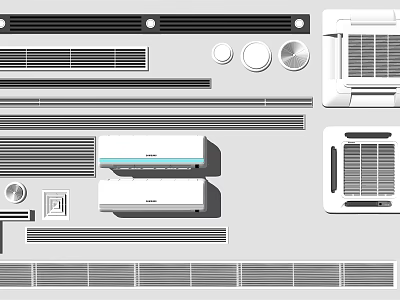 Various Types Of Air Conditioner Vents Designs And Wall Units For Home Interior Use 3d model
