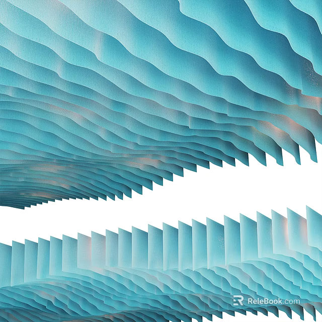 Modern Blue Wavy Ceiling Design With Layered Dynamic Architectural Patterns 3d model 