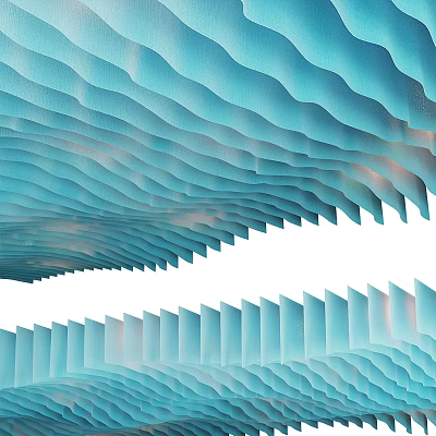 Modern Blue Wavy Ceiling Design With Layered Dynamic Architectural Patterns 3d model