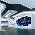 Modern Hi Tech Exhibition Hall Interior With Digital Screens Blue Lighting And Interactive Displays