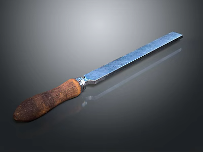 Professional Kitchen Knife With Wooden Handle And Polished Metal Blade 3d model