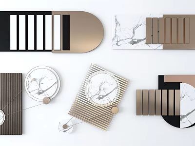 Modern Geometric Wall Decor with Marble Elements Metal Strips and Circular Designs 3d model