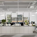 Modern Public Office Space With White Desks Black Chairs And Greenery