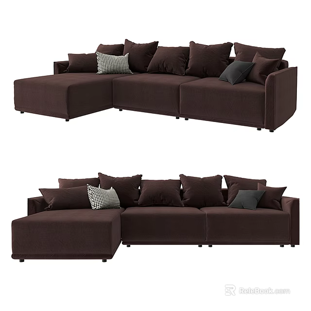 L Shaped Modern Sectional Sofa With Plush Brown Cushions And Comfortable Seating 3d model