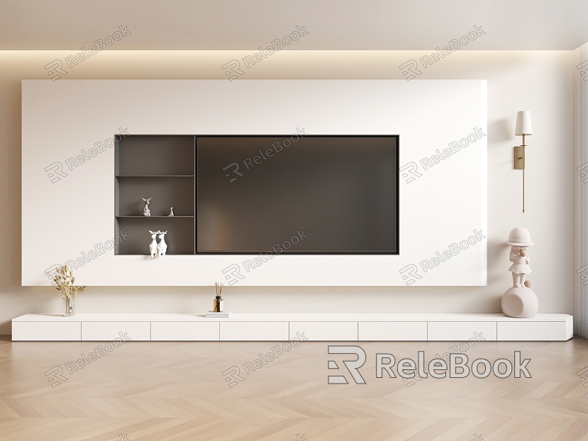 TV background wall cream wind TV background wall TV cabinet model