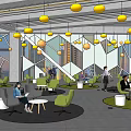 Modern Lounge Area With Circular Green Rugs Comfortable Chairs And Large Windows