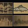 Modern Decorative Room Dividers With Woven Mountain And City Skyline Patterns