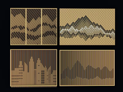 Modern Decorative Room Dividers With Woven Mountain And City Skyline Patterns 3d model