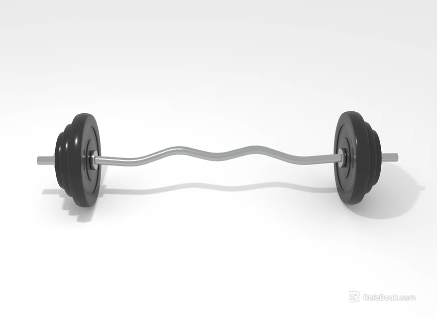 Black Dumbbell With Curved Metal Bar And Weight Plates On White Background 3d model 