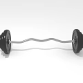 Black Dumbbell With Curved Metal Bar And Weight Plates On White Background