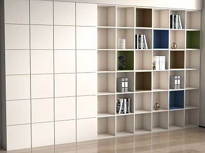 Modern Bookshelf With White Storage Cabinets Modular Compartments Books And Decorative Items 3d model