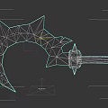 Curved Spiked Fantasy Weapon 3D Model With Sharp Edges And Polygonal Design