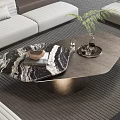 Modern Living Room Coffee Table With Marble Textured Top And Metal Base Design