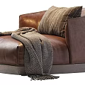 Modern Brown Leather Single Sofa With Gray Base Striped Pillow And Cozy Throw Blanket
