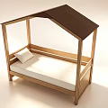 Simple Modern Single Bed With Wooden Frame Canopy Roof And White Mattress