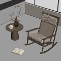 Cozy Modern Rocking Chair With Woven Seat Wooden Frame Side Table And Open Book