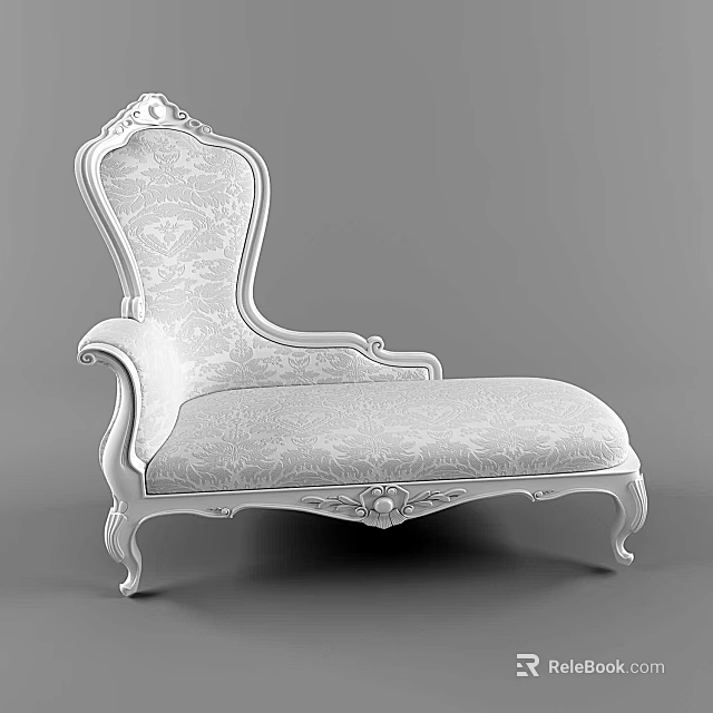 Elegant White Chaise Lounge With Carved Details Floral Pattern And Ornate Legs 3d model 
