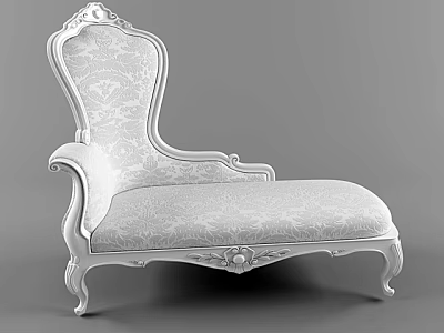 Elegant White Chaise Lounge With Carved Details Floral Pattern And Ornate Legs 3d model
