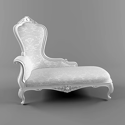Elegant White Chaise Lounge With Carved Details Floral Pattern And Ornate Legs 3d model