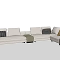 White Modern Sectional Sofa With Decorative Pillows And Matching Ottomans 3d model