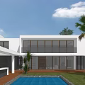 Modern Detached Villa With Open Layout Floor to Ceiling Windows Swimming Pool And Lawn