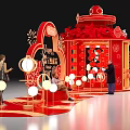 Red Festive Tobacco and Liquor Store with Pavilion Style and Decorative Lanterns Around