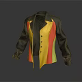 Stylish Black Yellow Red Color Block Collared Shirt With Buttoned Front And Long Sleeves