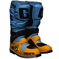 Blue And Yellow High Top Racing Motocross Motorcycle Boots With Protective Gear