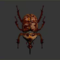 Vibrant Red and Orange Horned Beetle with Curved Horns in 3D Render