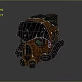 Orange And Black Mechanical Helmet With Blue Accents Gears And Pipes