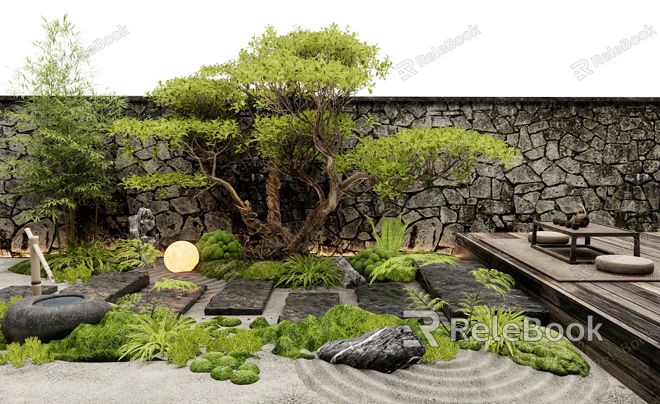 New Chinese Style Slate Ting Step Micro-terrain Plant Landscape Courtyard Landscape Dry Mountain Water Moss Flowers and Plants Pile Green Slate Road model