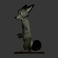 3D Anthropomorphic Fox Character Wearing Shirt and Tie on Display Base
