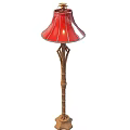 Tech Exhibition Hall Showcasing Red Lampshade Floor Lamp With Golden Decorative Pole