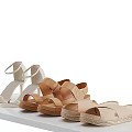 Stylish Summer Shoes With Crisscross Straps Beige Brown Leather Heeled Flat Design