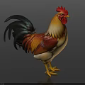 Vibrant Rooster With Colorful Feathers Red Comb Yellow Beak And Feet Standing