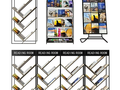 Display Shelves in Reading Room with Various Designs Multiple Tiers for Organized Item 3d model