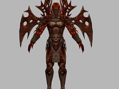 Game Movie Character With Red Hair Intricate Demonic Armor Flame Patterns And Back Wings 3d model